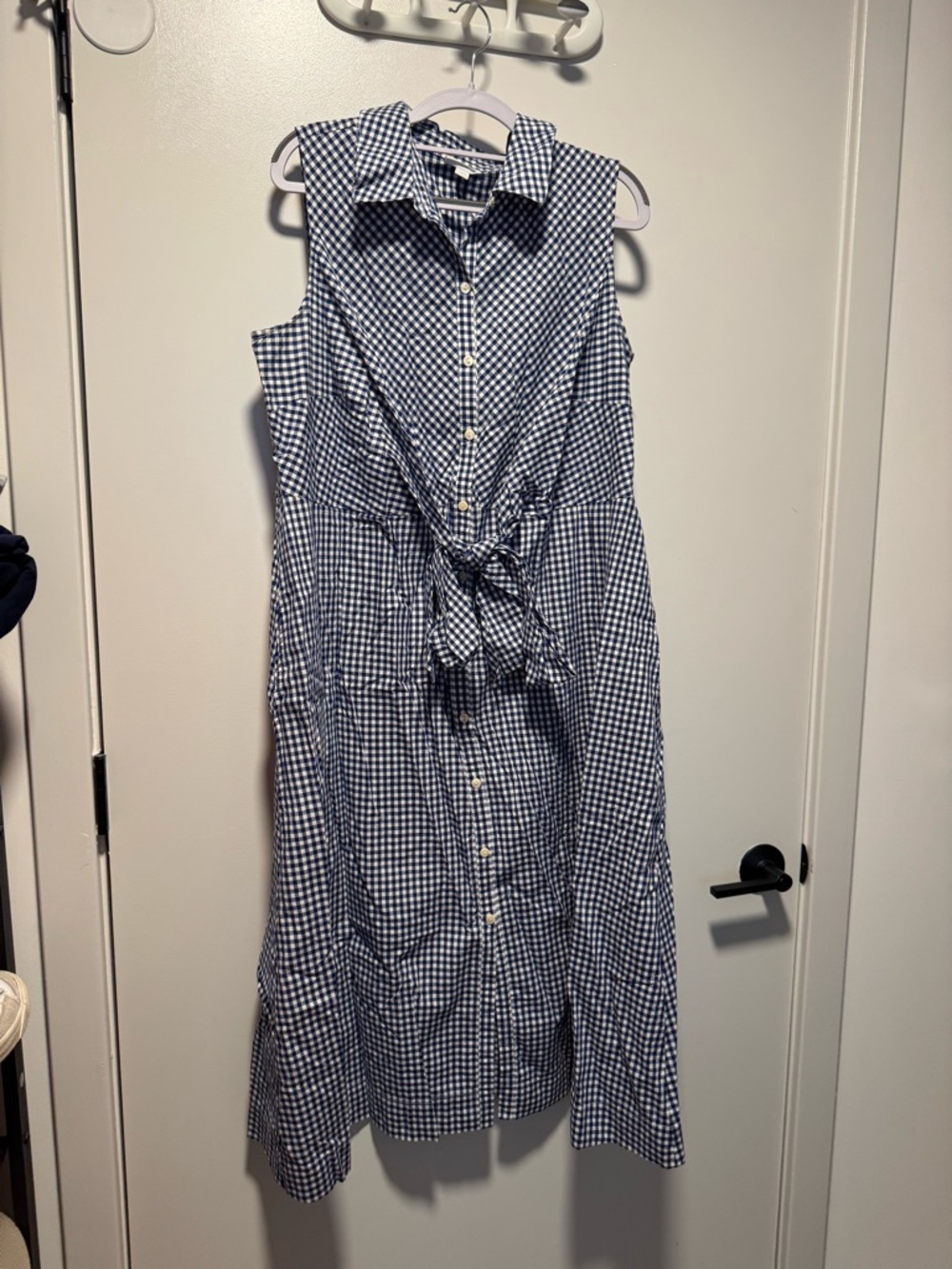 J. Jill Blue Gingham Sleeveless Tie-Waist Maxi Shirt Dress